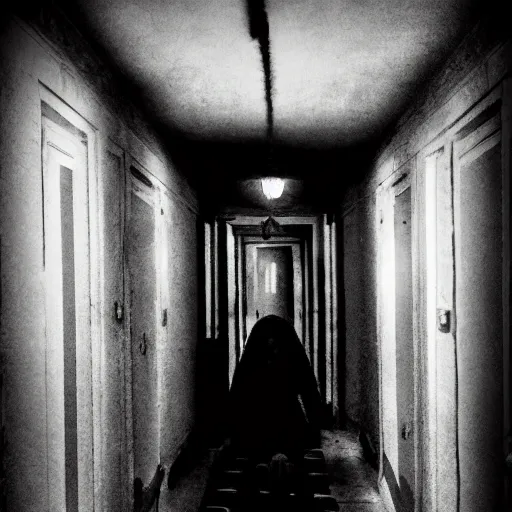 Prompt: adventure time, creepy, horror, off - putting, dark, hallway, photo, paranormal