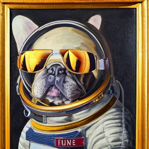 Portrait of a french bulldog astronaut, oil painting, | Stable ...