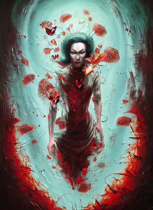 Image similar to queen of hearts, matrix, highly detailed, cinematic, 8 k, by megan duncanson, benjamin lacombe, adrian borda, stanley artgermm, tom bagshaw, craig mullins, carne griffiths, ayami kojima, beksinski, giger, trending on deviantart, hyper detailed, horror, full of colour