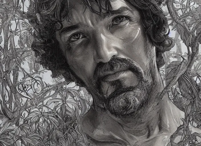 Image similar to a highly detailed overgrown nature portrait of stephen strange, james gurney, james jean