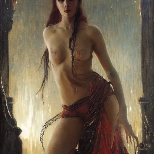 Image similar to young woman with long fangs, detailed, by gaston bussiere, bayard wu, greg rutkowski, giger, maxim verehin, greg rutkowski, masterpiece, sharp focus,