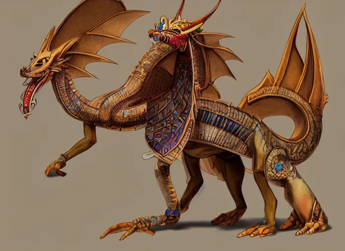 Image similar to fullbody egyptian dragon character design of a egyptian dragon. egyptian dragon deviantart adoptable, deviantart species style of maple story and zootopia, disney portrait studio lighting by jessica rossier and brian froud in the style of disney, traditional artstation