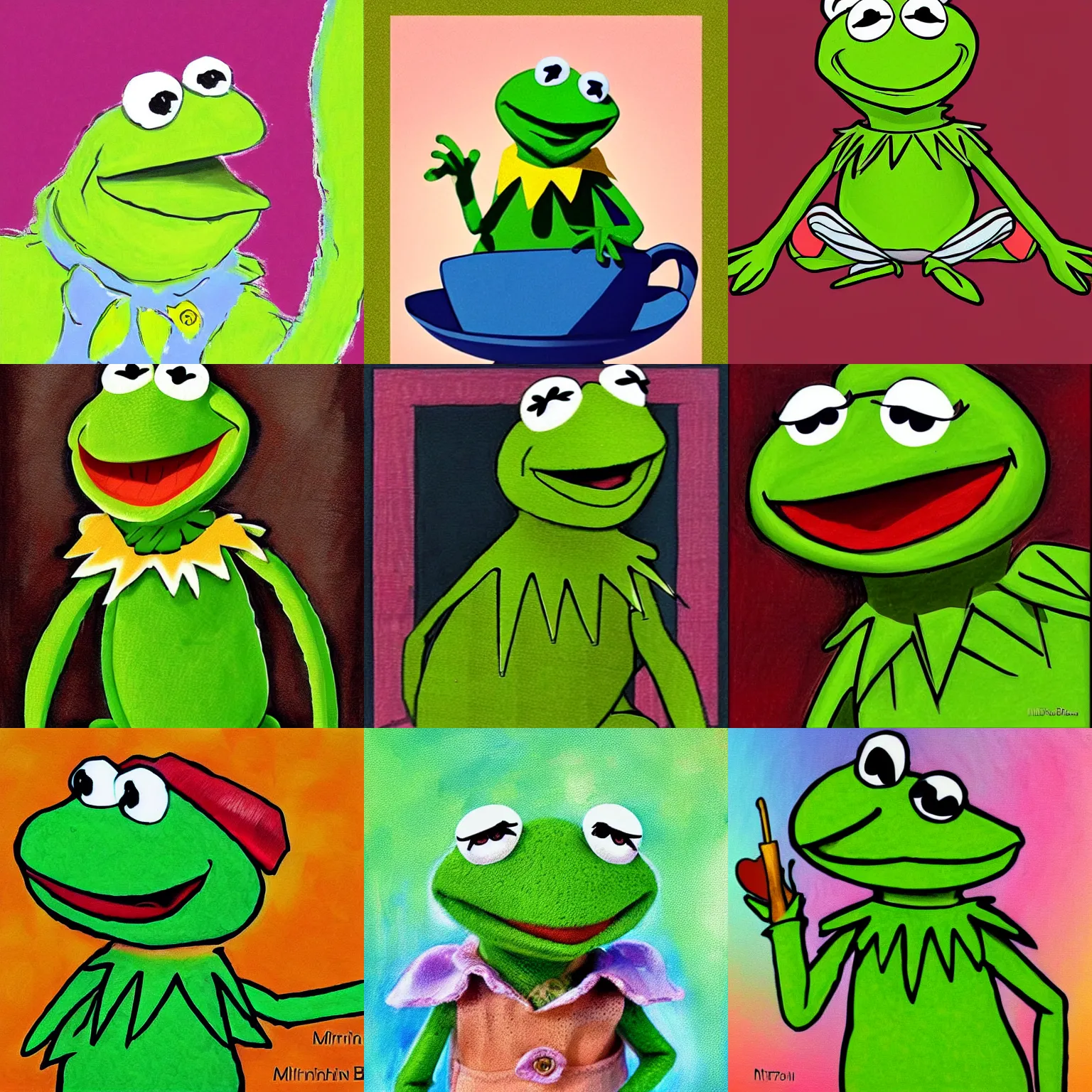 Prompt: beautiful Kermit the Frog art by mironishin
