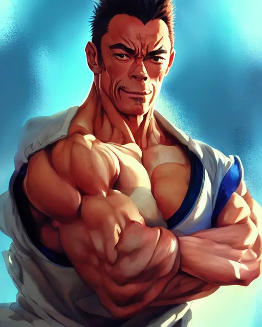 Prompt: anime portrait of Jean Claude van Damme as an anime man by Stanley Artgerm Lau, WLOP, Rossdraws, James Jean, Andrei Riabovitchev, Marc Simonetti, and Sakimichan, trending on artstation