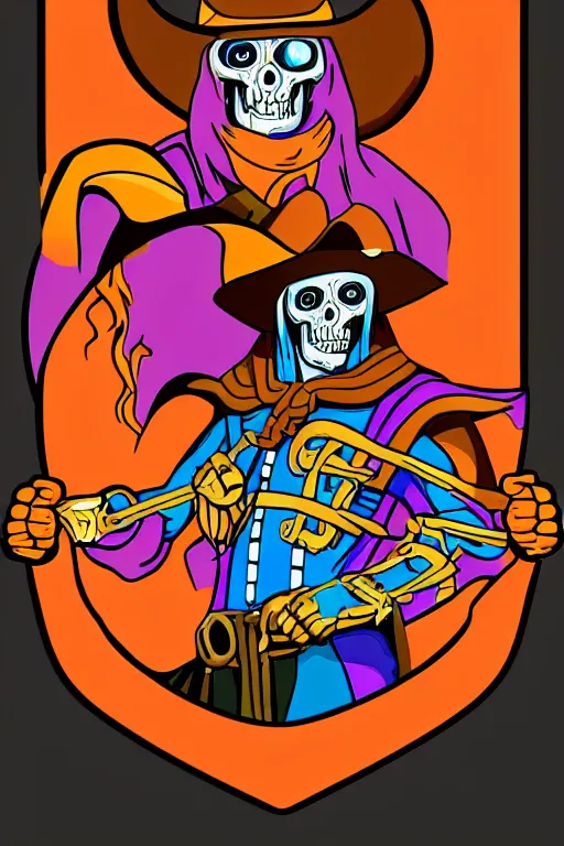 Image similar to A portrait of a skeletor that is a cowboy, sticker, colorful, illustration, highly detailed, smooth and clean vector curves, no jagged lines, vector art, smooth