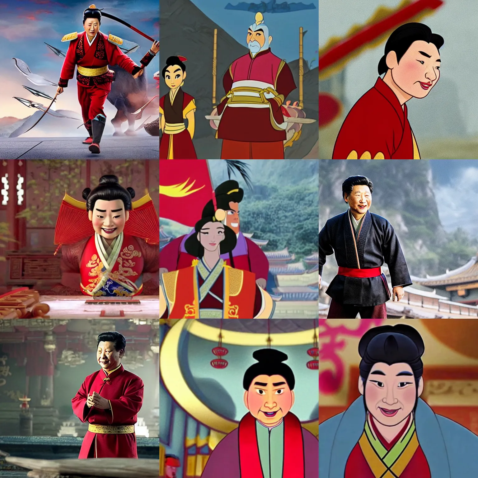 Prompt: Movie still of Xi Jinping in Mulan