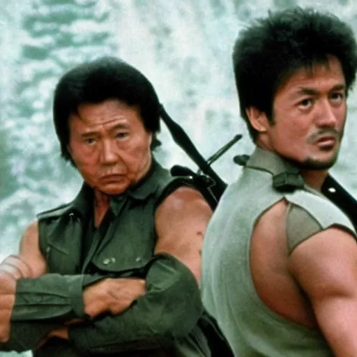 Image similar to a still of Rambo First blood with Kim Jong-il on the role of John Rambo