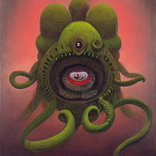 Image similar to a portrait of a character with a moustache´thulu by Shaun Tan