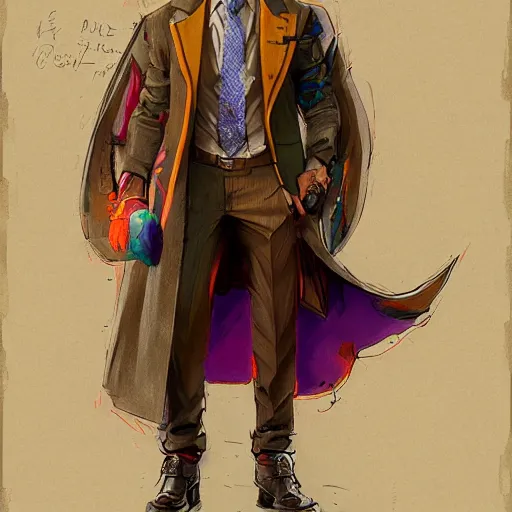 Image similar to vivid colors, character sheet, fine details, front view, greg rutkowski, kim jung gi, human, suit vest, longcoat