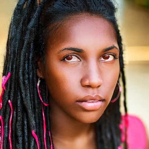 Image similar to Portrait of a dark skinned young woman who looks native american at a mall, highly detailed, photograph, award winning,