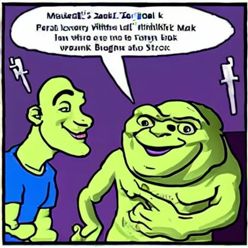 Image similar to mark zuckerberg and shrek wrestling