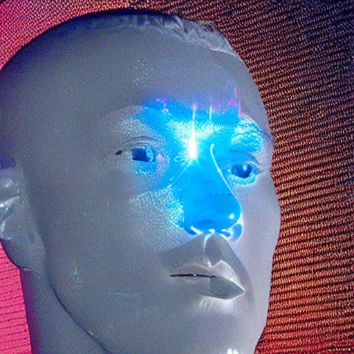 Image similar to a 3d human head made up of shiny holograms