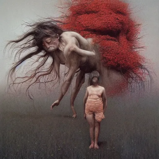 Image similar to colaboration of David Choe and Zdzisław Beksiński