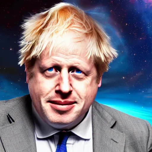 Prompt: boris johnson flying through the cosmos, close up on his face, 8k computer render, unreal engine, bright, vibrant colors, ultra realistic