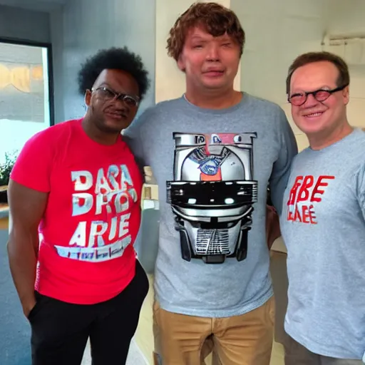 Prompt: robocop wearing d. a. r. e shirt