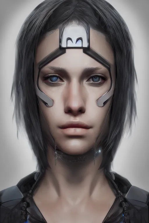 Image similar to a portrait of a cyberpunk female, detailed, realistic eyes, symmetry features proportions, intricate facial details, nano tech, cybertech wear, synthwave, award winning, trending in cgsociety artstation deviant art