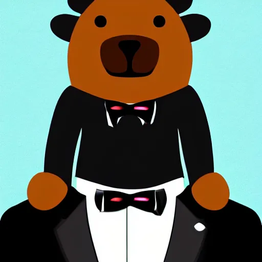 Image similar to a cartoon bear wearing a tuxedo, cinematic, realistic