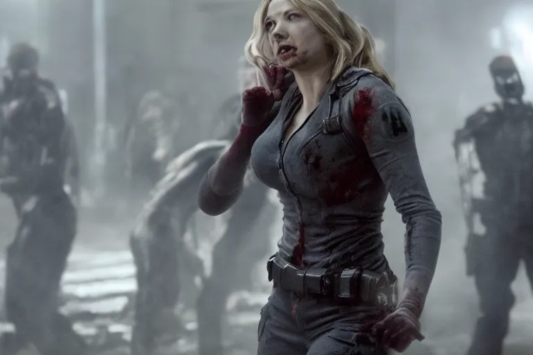 Image similar to film still of zombie zombie Sharon Carter as a zombie in new avengers movie, 4k