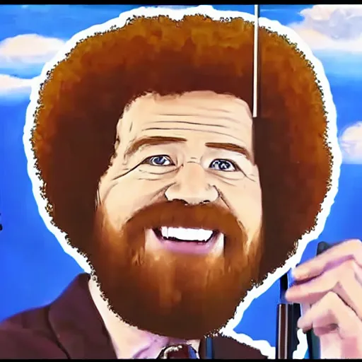 Image similar to bob ross painting a picture of bob ross in the style of bob ross