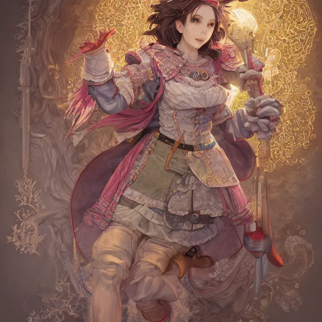 Image similar to the portrait of neutral good colorful female cleric bard as absurdly beautiful, gorgeous, elegant, skinny young gravure idol, an ultrafine hyperdetailed illustration by kim jung gi, irakli nadar, intricate linework, sharp focus, bright colors, octopath traveler, final fantasy, unreal engine 5 highly rendered, global illumination, radiant light, detailed and intricate environment