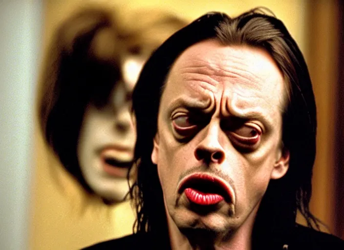 Image similar to steve buscemi in a still from the movie The Room (2003), screaming You Are Tearing Me Apart Lisa!
