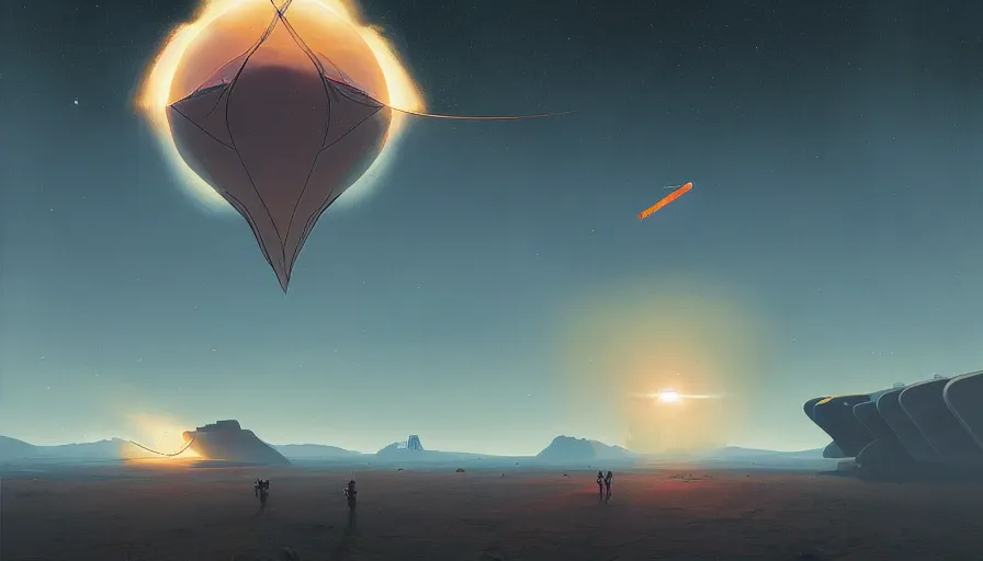 Image similar to solar sail traveling to the sun, earth visible below, simon stalenhag