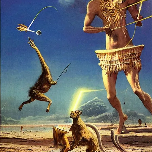 Image similar to anthromorphic animals playing badminton by Bruce Pennington