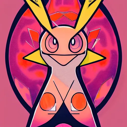 Prompt: pink and orange pokemon portrait drawn grind core album cover art, conceptual mystery pokemon, intricate detailed painting, illustration sharp detail, manga 1 9 9 0