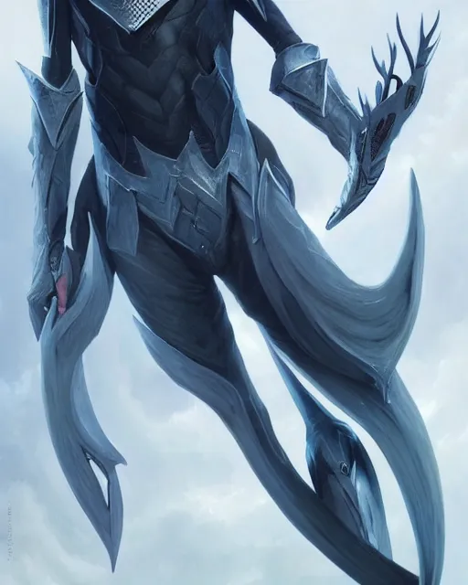 Image similar to character portrait of a slender young half white haired elven man with piercing blue eyes and pale bluish skin, wearing sleek pearlescent black wraithbone armor, by greg rutkowski and mark brookes and jim burns and tom bagshaw and magali villeneuve, trending on artstation