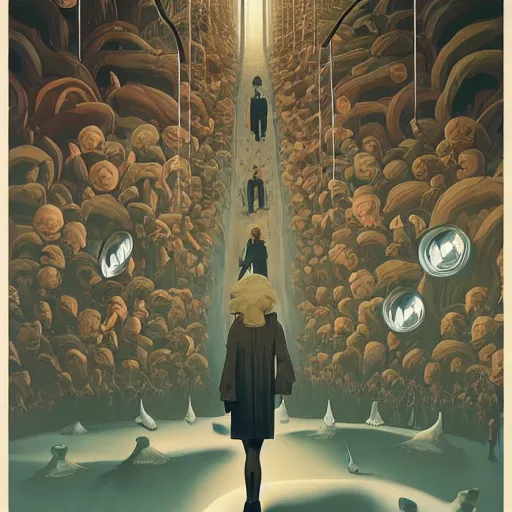 Prompt: poster artwork by Michael Whelan and Tomer Hanuka, Karol Bak of collective satori in a huge crowd, visual representation of collective consciousness, from scene from Twin Peaks, clean, simple illustration, nostalgic, domestic, full of details