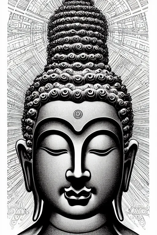 Image similar to colorful!!! sideview of buddha jesus by laurie greasley and hans bellmer, ( ( etching by gustave dore ) ), ultraclear intricate, sharp focus, highly detailed digital painting illustration, concept art, masterpiece