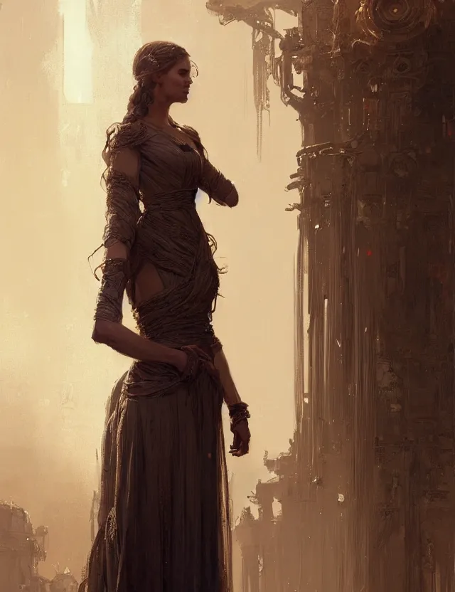 Prompt: portrait of a lady in a long dress, concept art, intricate details, very detailed works by greg rutkowski, gaston bussiere, craig mullins, simon beasley