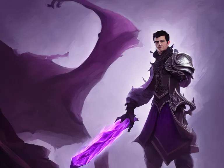 Prompt: portrait of dark count pete buttigieg, clean shaven, dark regal robes, holding crystal rod, rule of thirds, dark purple gradient, photorealistic facial features, league of legends splash art, by chengwei pan, huang guangjian, viktoria gavrilenko, artgerm, greg rutkowski, 8 k, octane, digital painting, artstation