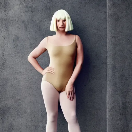 Image similar to sia furler wearing a skin colored leotard full body artistic photoshoot