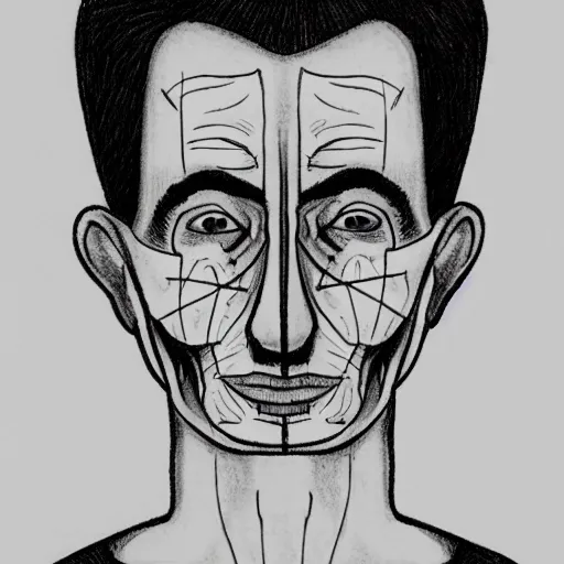 Prompt: medical drawing of a man with a strange condition on his face