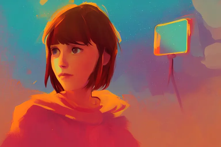 Image similar to a digital art of a selfie of max caulfield, youth, light effect, highly detailed, by anton fadeev