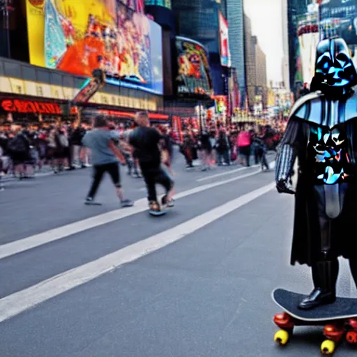 Image similar to Darth Vader on a skateboard in time Square