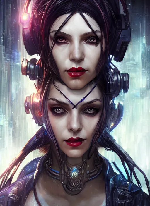 Image similar to a beautiful illustration of cyberpunk elven harley quinn, black hair, intricate, sharp focus, illustration, highly detailed, digital painting, concept art, matte, art by wlop and artgerm and greg rutkowski and alphonse mucha, masterpiece