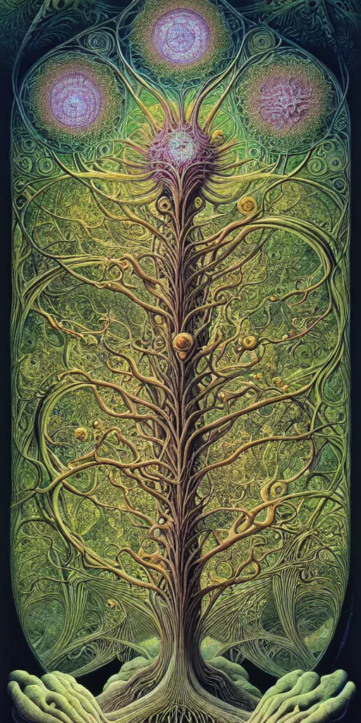 Image similar to tree of life by roger dean and andrew ferez, art forms of nature by ernst haeckel, divine chaos engine, symbolist, visionary, art nouveau, botanical fractal structures, organic, detailed, realistic, surreality