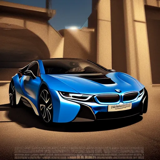 Image similar to bmw i 8 poster, 4 k photorealistic, cinematic lighting, ray tracing, digital art, concept art, beautiful detailed