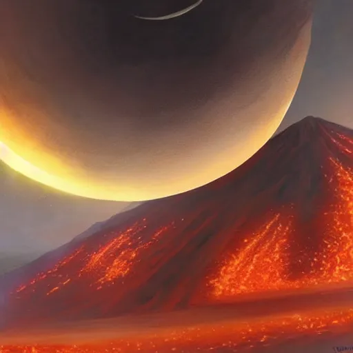 Prompt: a volcanic planet concept art by Doug Chiang