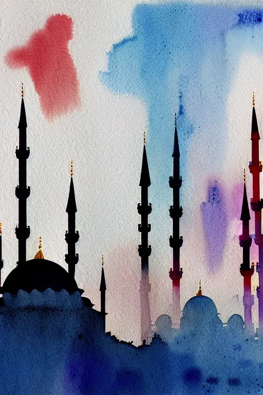 Image similar to minimalist watercolor splash ink art of istanbul