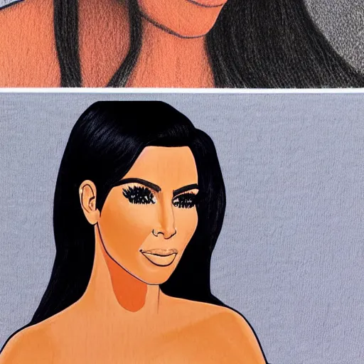 Prompt: Kim Kardashian coloring book picture in wax crayon