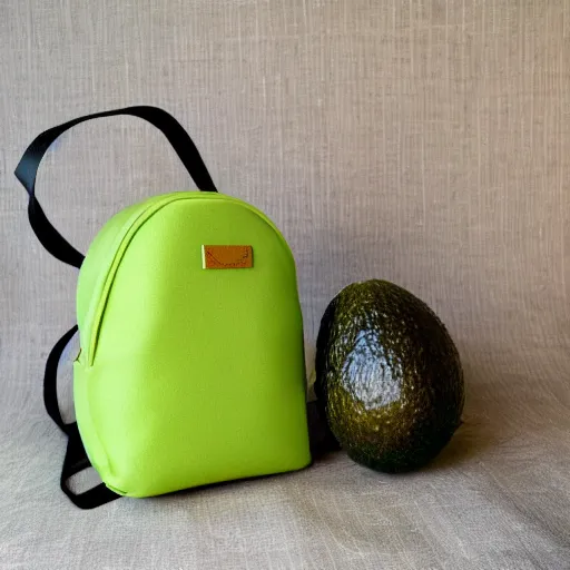 Prompt: avocado backpack, studio photo, fun design