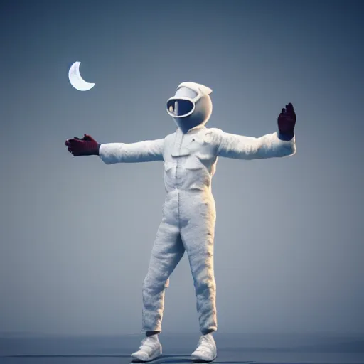 Image similar to moon man from the music video of the song enjoy yourself!!, detailed, 8 k, hd, sharp focus, octane render, volumetric light