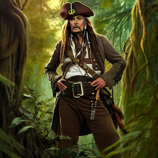 Image similar to photo of davy jones pirates of caribbean with the vladimir lenin face in the forest, highly detailed, digital painting, artstation, smooth, sharp focus, illustration, art by artgerm and greg rutkowski and alphonse mucha