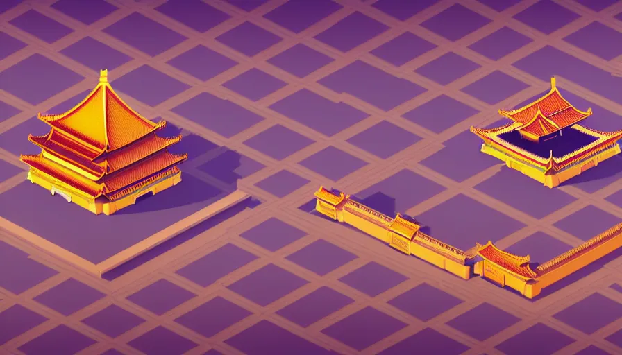 Prompt: a low poly isometric render of the forbidden city in the style of monument valley, with kerala motifs, intricate, elegant, smooth shading, soft lighting, illustration, simple, solid shapes, concept art, by magali villeneuve, jeremy lipkin and michael garmash, rob rey and kentaro miura style, octane render