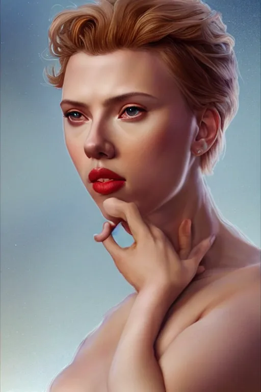 Image similar to Scarlett Johansson is a Greek Goddess , anatomy, only two hands, highly detailed, digital painting, artstation, concept art, smooth, sharp focus, illustration, Unreal Engine 5, 8K, art by art by artgerm and greg rutkowski and edgar maxence