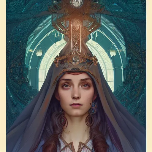 Image similar to symmetry portrait of princess sorcerer, intricate, elegant, highly detailed, digital painting, artstation, concept art, smooth, sharp focus, illustration, art by artgerm and greg rutkowski and alphonse mucha, 8 k, inspired by lord of the rings, arcane