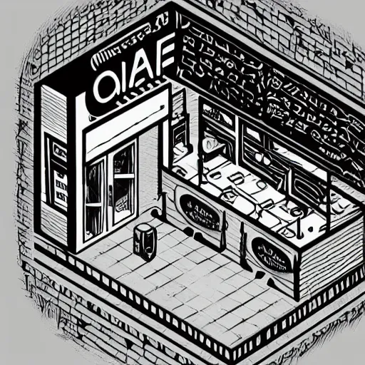 Prompt: hand - drawn minimalistic line portrait of cannabis cafe, isometric, inked, digital art